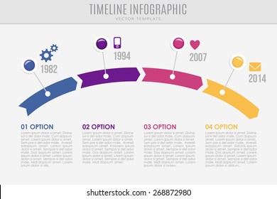 Timeline report template with buttons and icons, vector illustration background