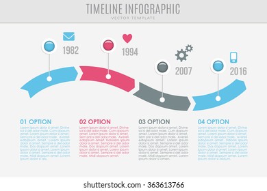 Timeline report template with buttons and icons, vector illustration background