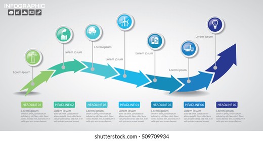 Timeline report template with buttons and icons. Modern infograp