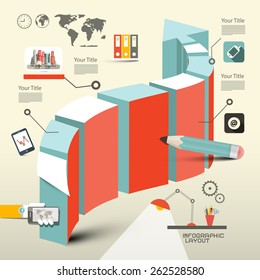 Timeline Retro Flat Design Infographic Layout with 3d Arrow