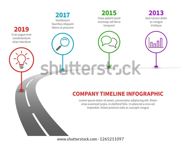 タイムライン道路のインフォグラフィック 過去のマイルストーンを使用した成功のロードマップ への戦略プロセス 企業計画ベクター画像テンプレート のベクター画像素材 ロイヤリティフリー
