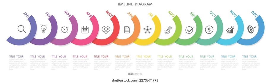 timeline roadmap project diagram Infographic template for business. 12 Months modern Timeline diagram calendar with presentation vector timeline roadmap infographic.