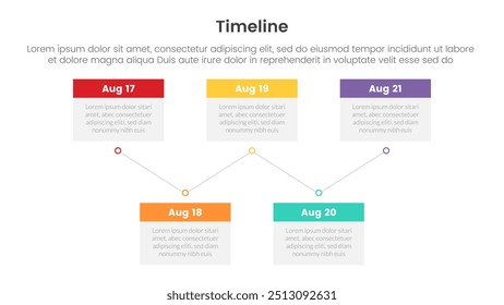 conjunto de linha de tempo de infográfico de ponto com caixa de calendário para cima e para baixo com 5 ponto para vetor de modelo de apresentação de slide