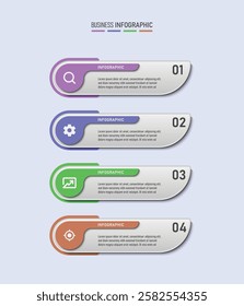 Timeline steps infographic template design combination of rectangular shapes and colorful circles, four steps modern infographic combination of rectangular shapes and circles with minimalist style.