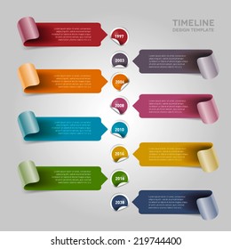 Timeline with stickers and folded paper stripes. Vector illustration.