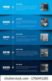 Timeline template with blue blocks and photo placeholders