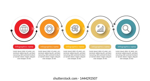 Timeline template design element can be used for workflow layout, diagram, number options, web design. Infographic business concept with 5 option, parts, steps or processes. 