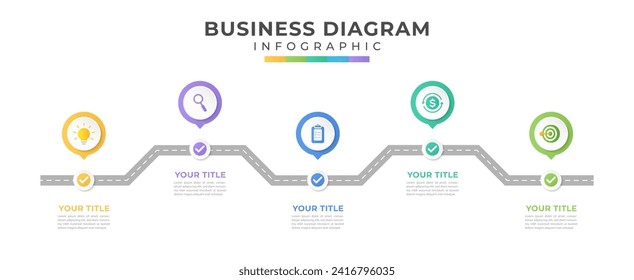 Timeline template with five steps, infographic template for web, business, presentation.