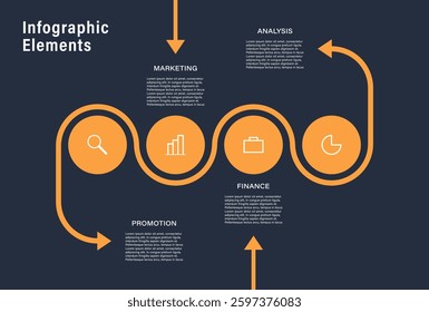 Timeline template infographic with circles and 4 steps or parts