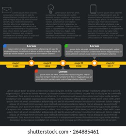Timeline template infographics. Horizontal progress. Dark background.