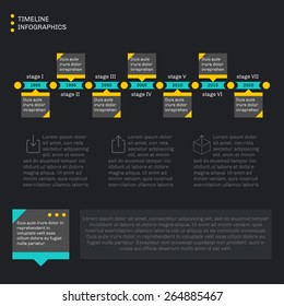 Timeline template infographics. Horizontal progress. Dark background.