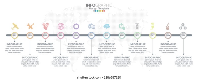 Timeline template with milestones in pastel colors.