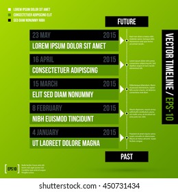 Timeline template on fresh green background. Useful for presentations and history infographics.