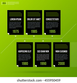 Timeline template on fresh green background. Useful for presentations and history infographics.