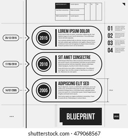 Timeline template with three banners in draft style. EPS10