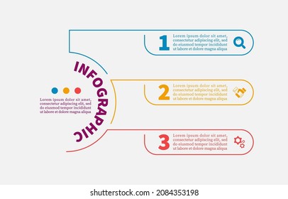 Timeline Three Steps Infographic Design Half Circle Vector Template With 3 Options. Style Quadrilateral Concept Of Presentation. Use Workflow Layout, Diagram, Business Step Options, Banner, Web Design