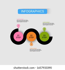 Planilla vectorial de diseño de infografías de tres pasos con 3 opciones. Concepto creativo para infografías. Utilizar diseño de flujo de trabajo, diagrama, opciones de paso de negocio, banner, diseño web.