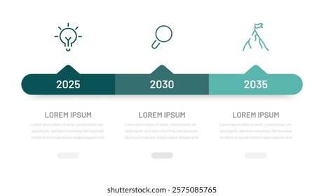 Timeline three-step chart template for a presentation, website, or report. Business and planning of the company's activities