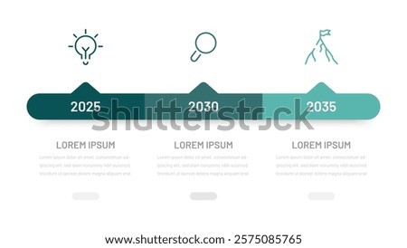 Timeline three-step chart template for a presentation, website, or report. Business and planning of the company's activities
