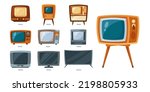 Timeline of TV flat vector illustrations set. Communication system progress, evolution of television, old or retro and modern receivers on white background. Television, history, technology concept