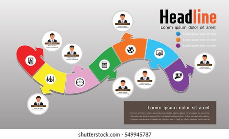Timeline vector infographic, business concept, Organization Chart Infographics with People Icon and Abstract Line
