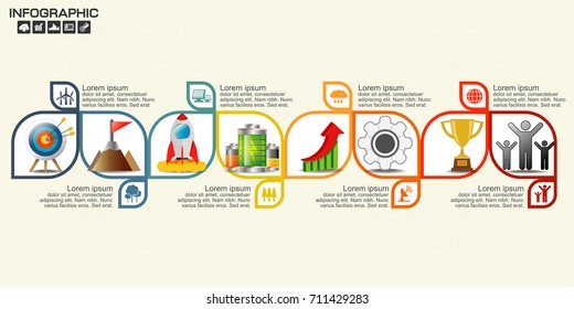 Timeline vector infographic witk business icons. how to success in business concept.