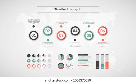 Timeline vector infographic. World map