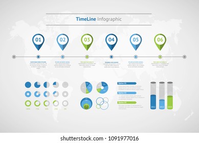 Timeline vector infographic. World map