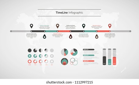 Timeline vector infographic. World map