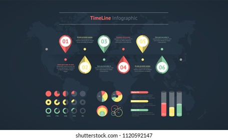 Timeline vector infographic. World map