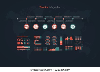 Timeline vector infographic. World map