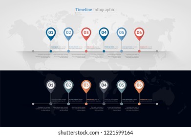 Timeline vector infographic. World map