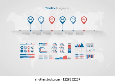 Timeline vector infographic. World map