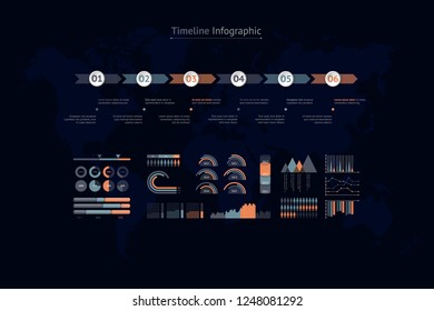 Timeline vector infographic. World map