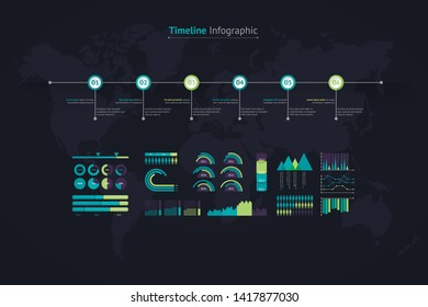 Timeline vector infographic. World map