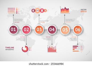 Timeline vector infographic. World map