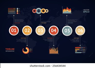 Timeline vector infographic. World map