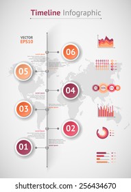 Timeline vector infographic. World map