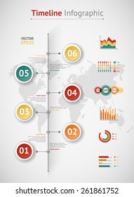 Timeline vector infographic. World map