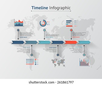 Timeline vector infographic. World map