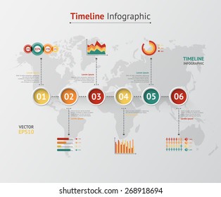 Timeline vector infographic. World map