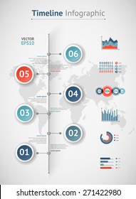 Timeline vector infographic. World map