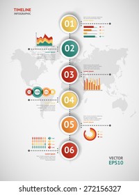 Timeline vector infographic. World map