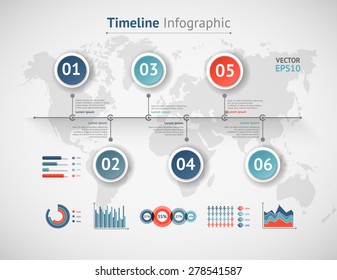 Timeline vector infographic. World map
