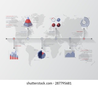 Timeline vector infographic. World map