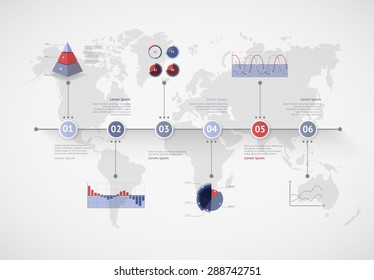 Timeline vector infographic. World map