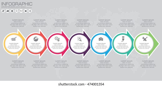 Timeline vector infographic. World map Background