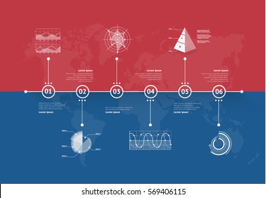 Timeline vector infographic. World map