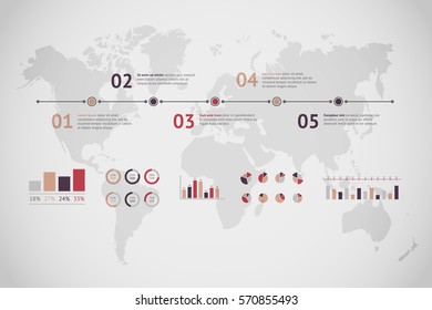 Timeline vector infographic. World map