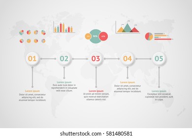 Timeline vector infographic. World map